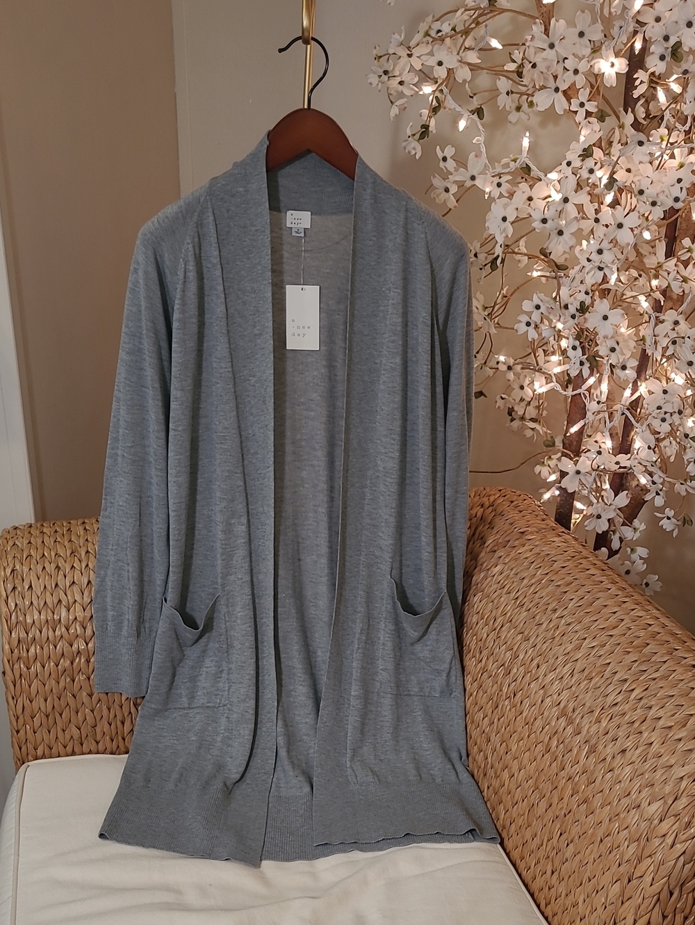 Gray Open-Front Long Lightweight Cardigan